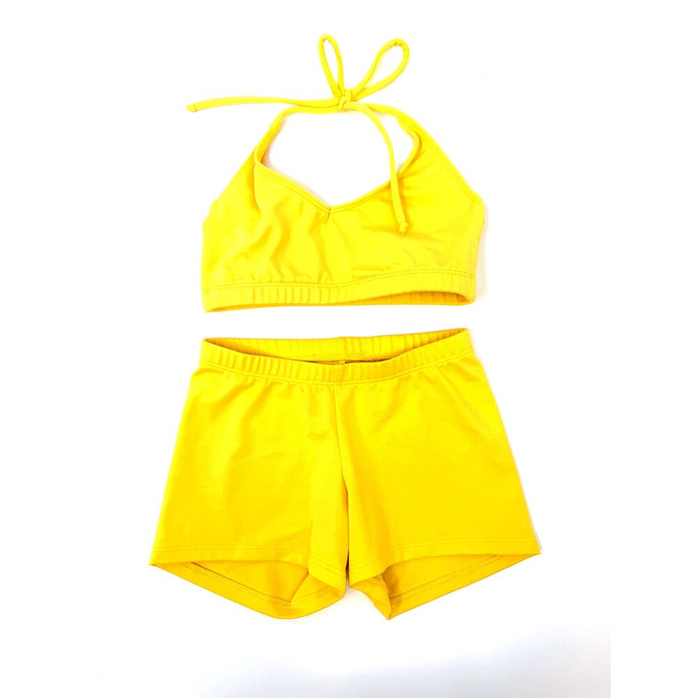 Katrina Activewear Yellow Dance top and bottom child small-med - EUC